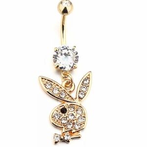 Gold playboy belly ring